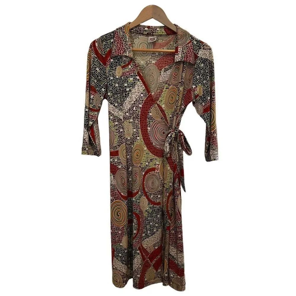 Johnny Was Maternity Retro Print Wrap Dress Size S